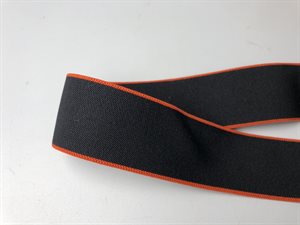 Luksus elastik - sort med orange stribe, 30 mm